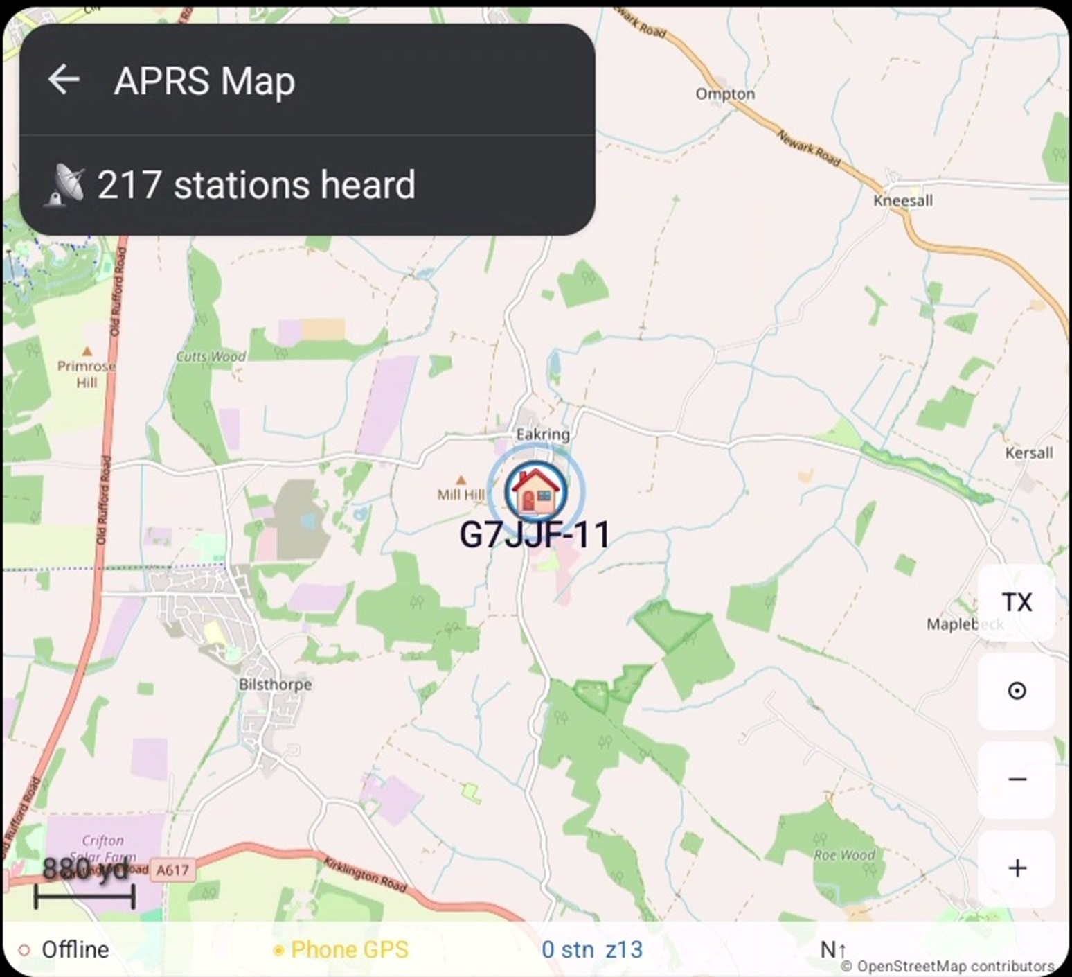 The app's map screen on an Android Auto car display