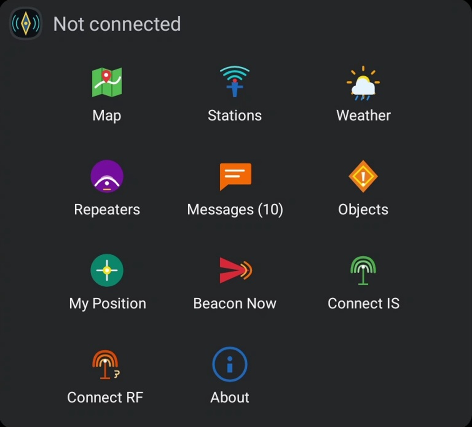 The app's home screen on an Android Auto car display